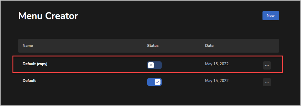 uipress default menu copied