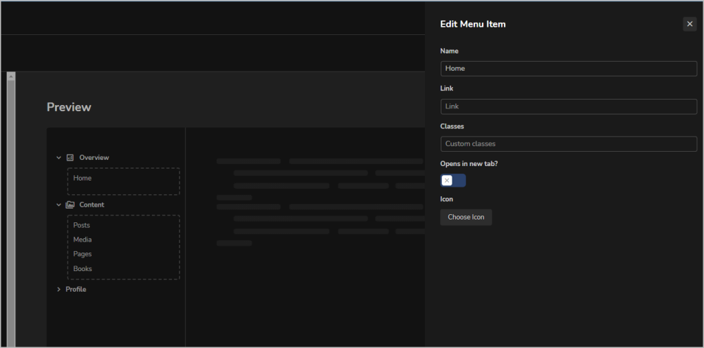uipress edit individual menu item