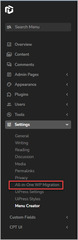 uipress moving admin menu worked