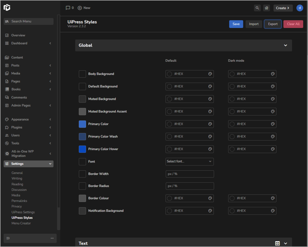 uipress styles page