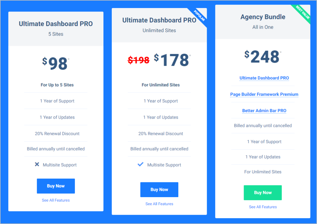 ultimate dashboard pricing