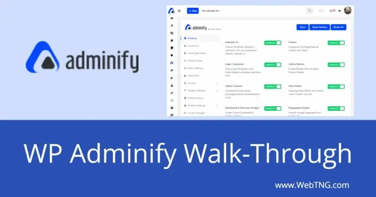 wp adminify walk through