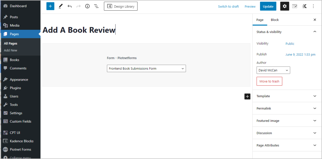 add the form to a new page