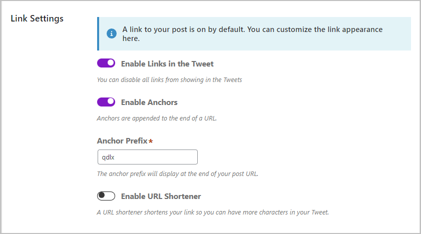 block defaults link settings