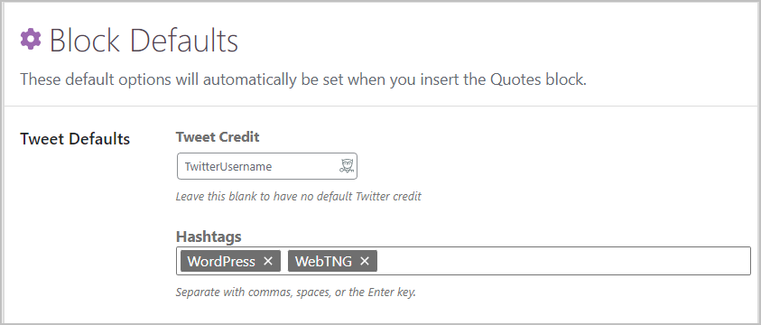 block defaults tweet defaults