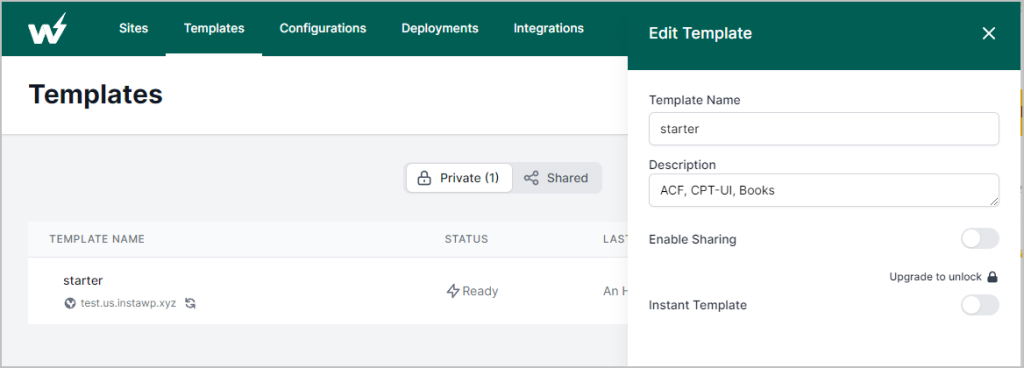 option to share template