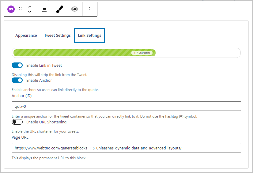 quotesdlx block in the editor link settings