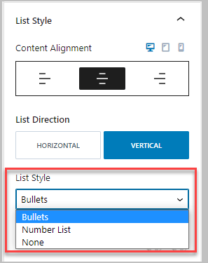 vertical list option