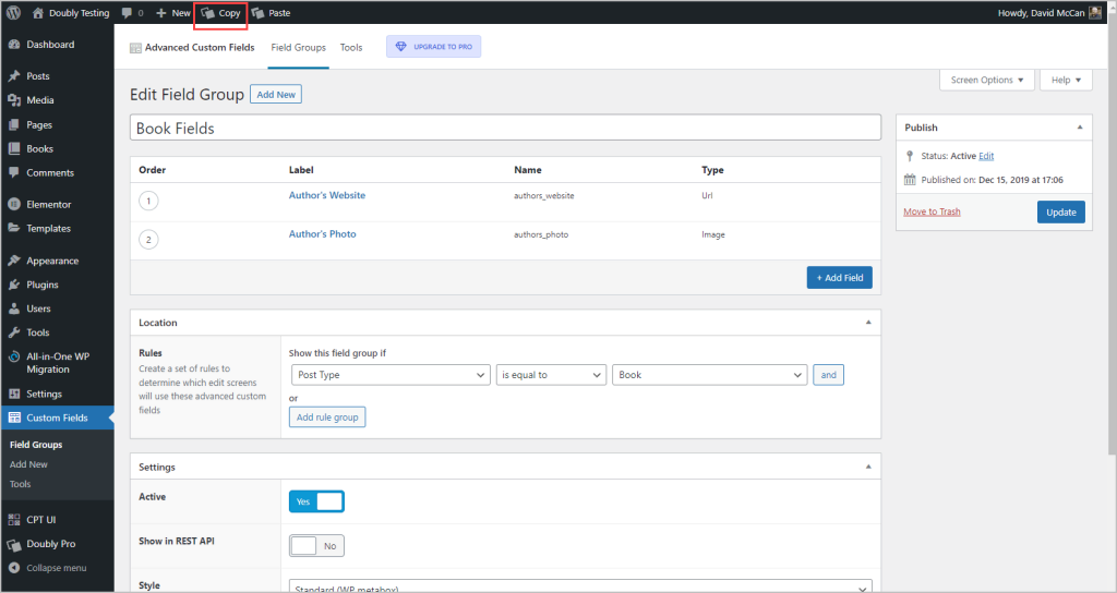 copy button for acf field group