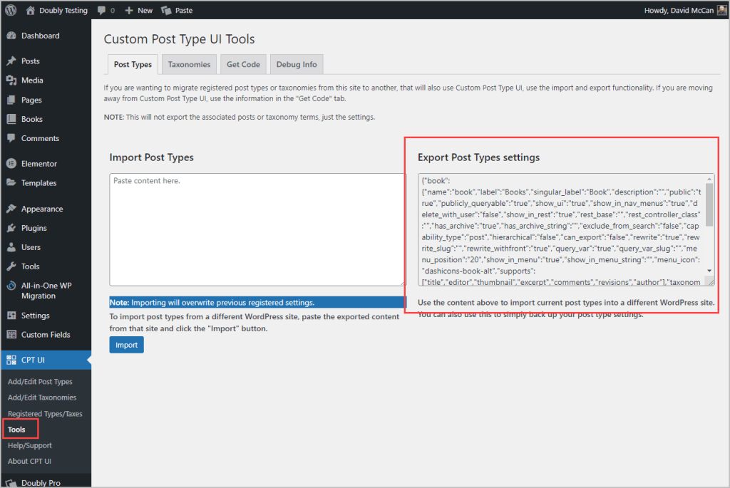 export cpt from source site