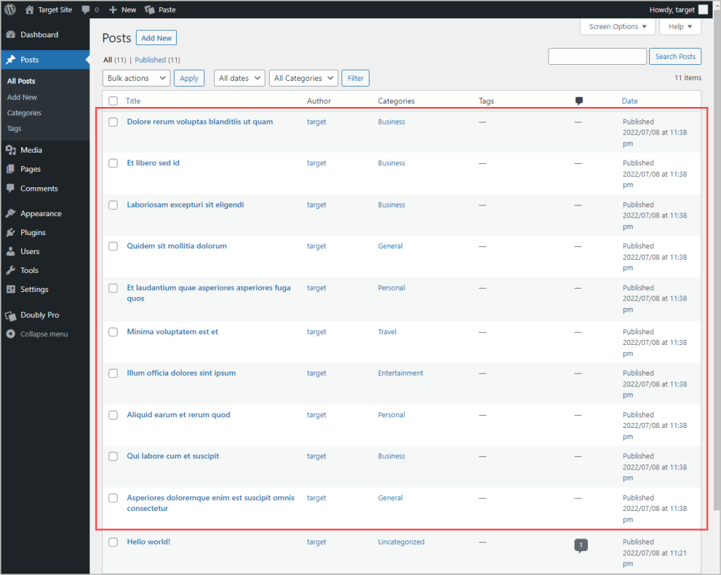 target site 10 records copied