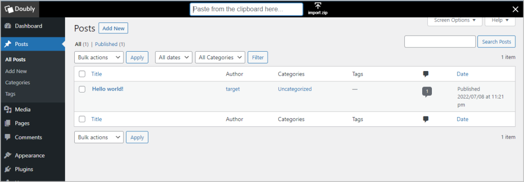 target site paste option shown