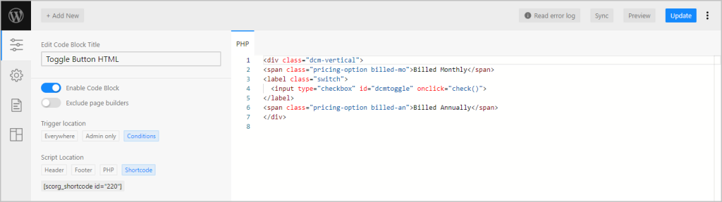 toggle button in scripts organizer