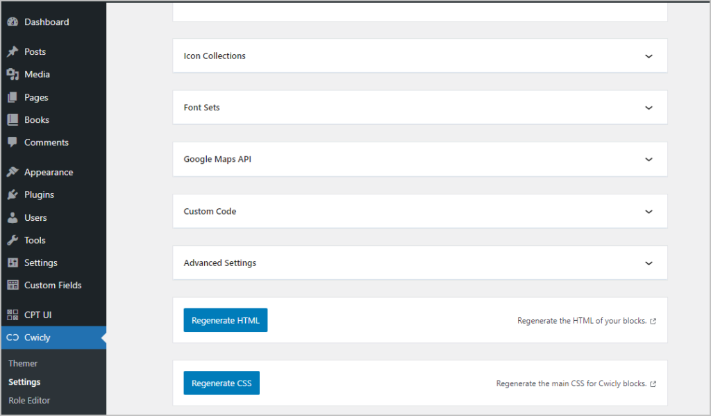 cwickly settings area