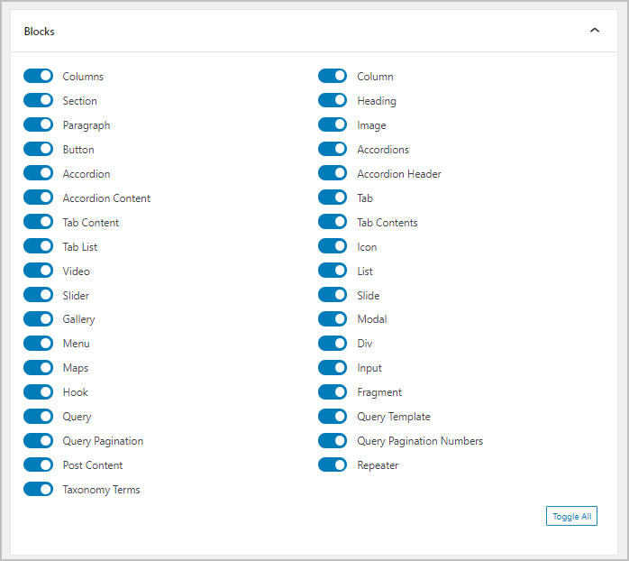 role editor list of blocks