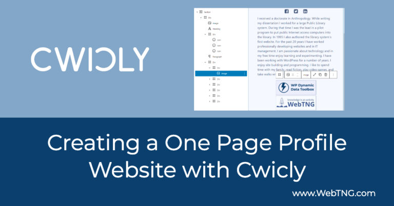 creating a one page profile website with cwicly