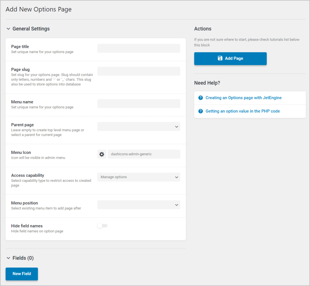 jetengine options page creator