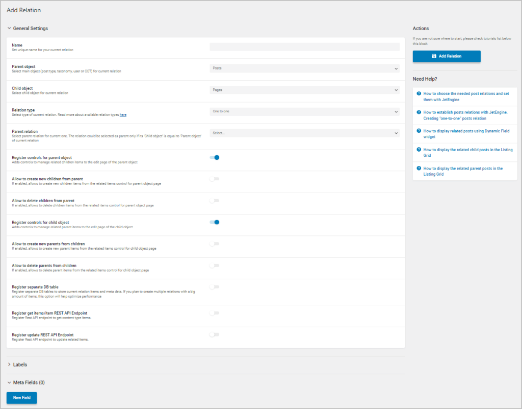 relationship management screen