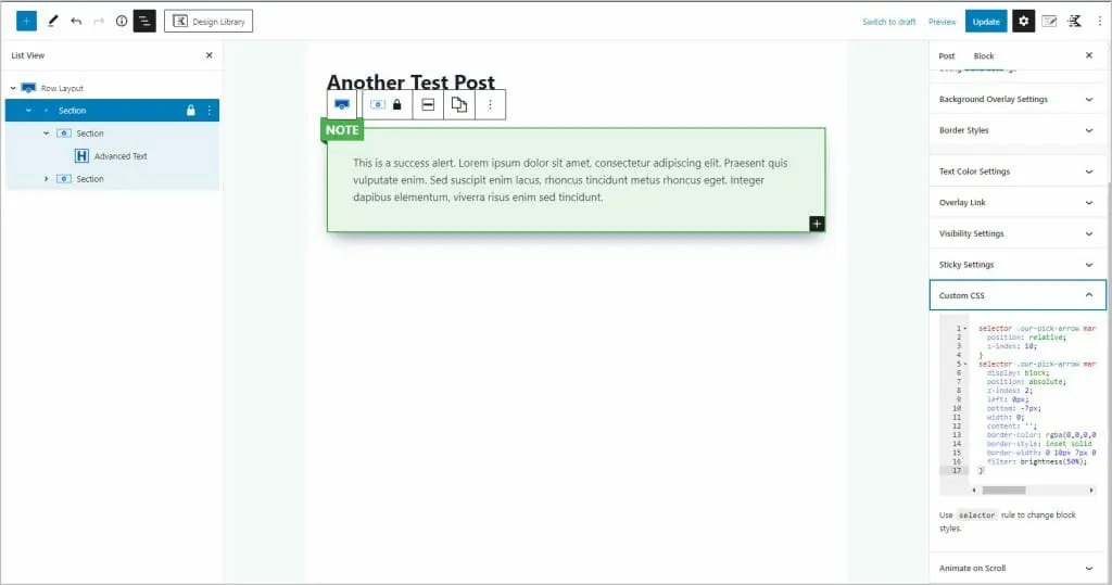 an alert block in the editor
