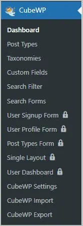 cubewp admin menu tems
