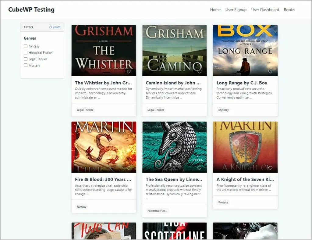 default cubewp book archive on the front