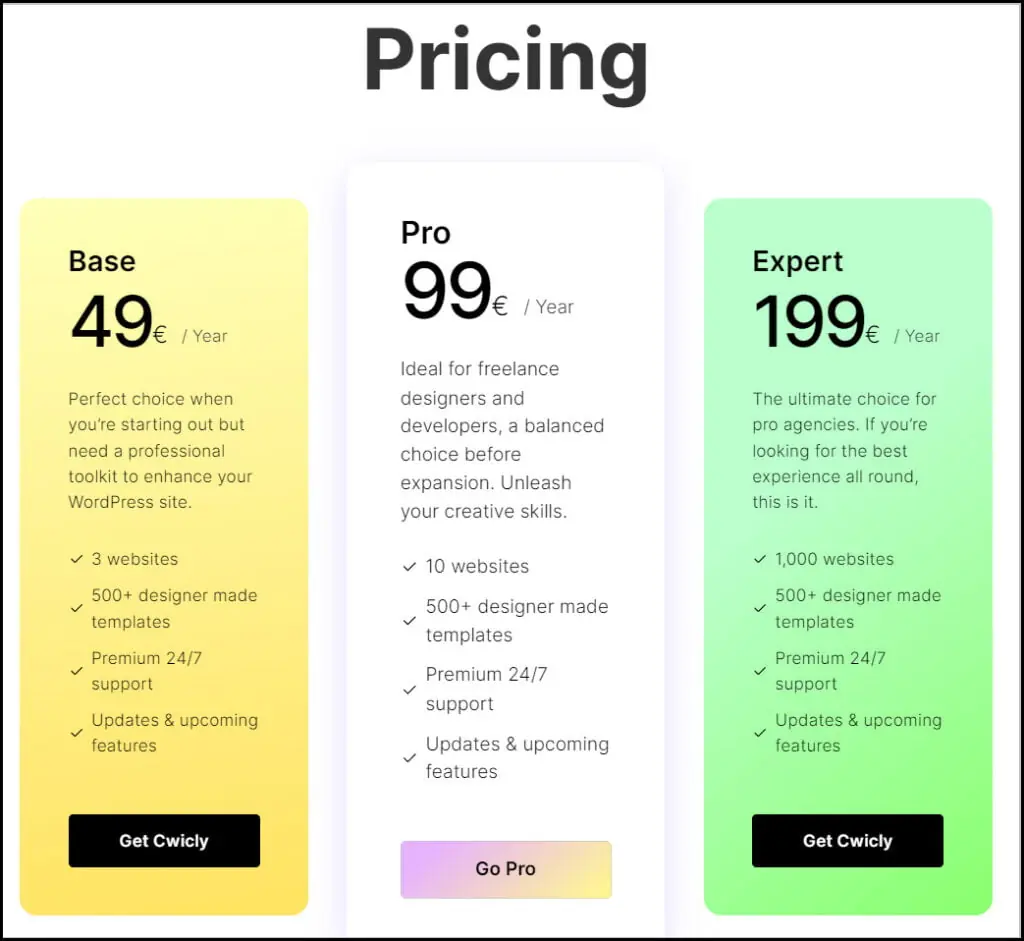 cwicly regular pricing