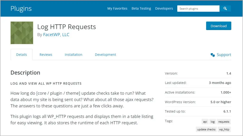 log http requests plugin on wp org