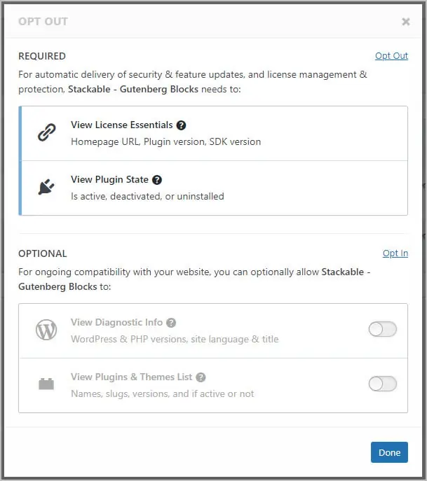 new freemius premium opt out options