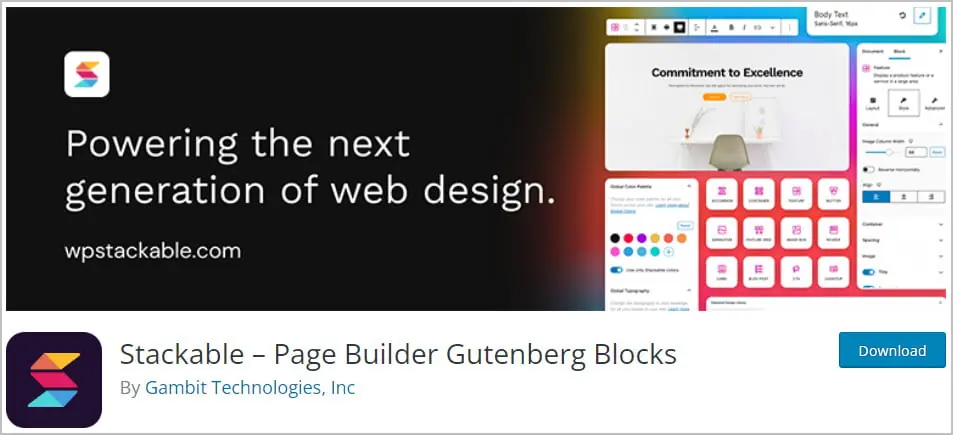 stackable blocks on wordpress org