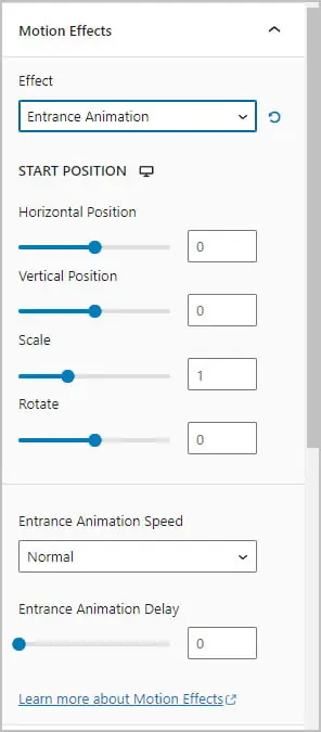 stackable motion effects panel