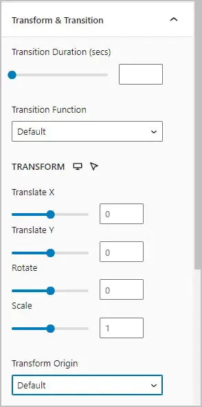 stackable transform and trasition panel