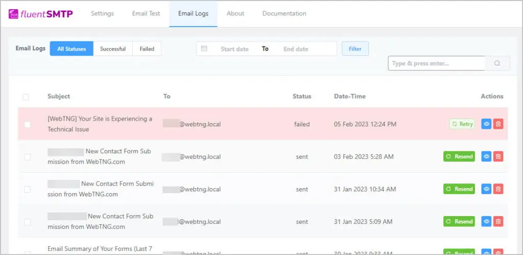 email logs
