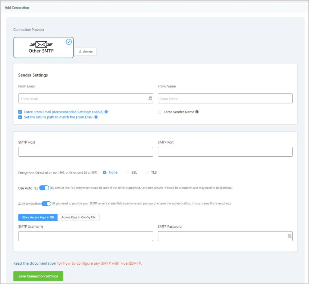 fluentsmtp other smtp connection