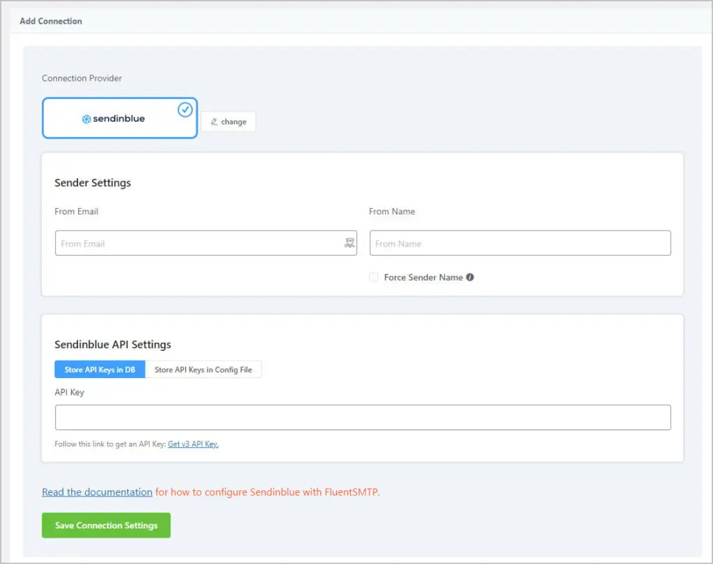 fluentsmtp sendin blue connection