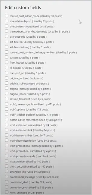 long list of custom fields