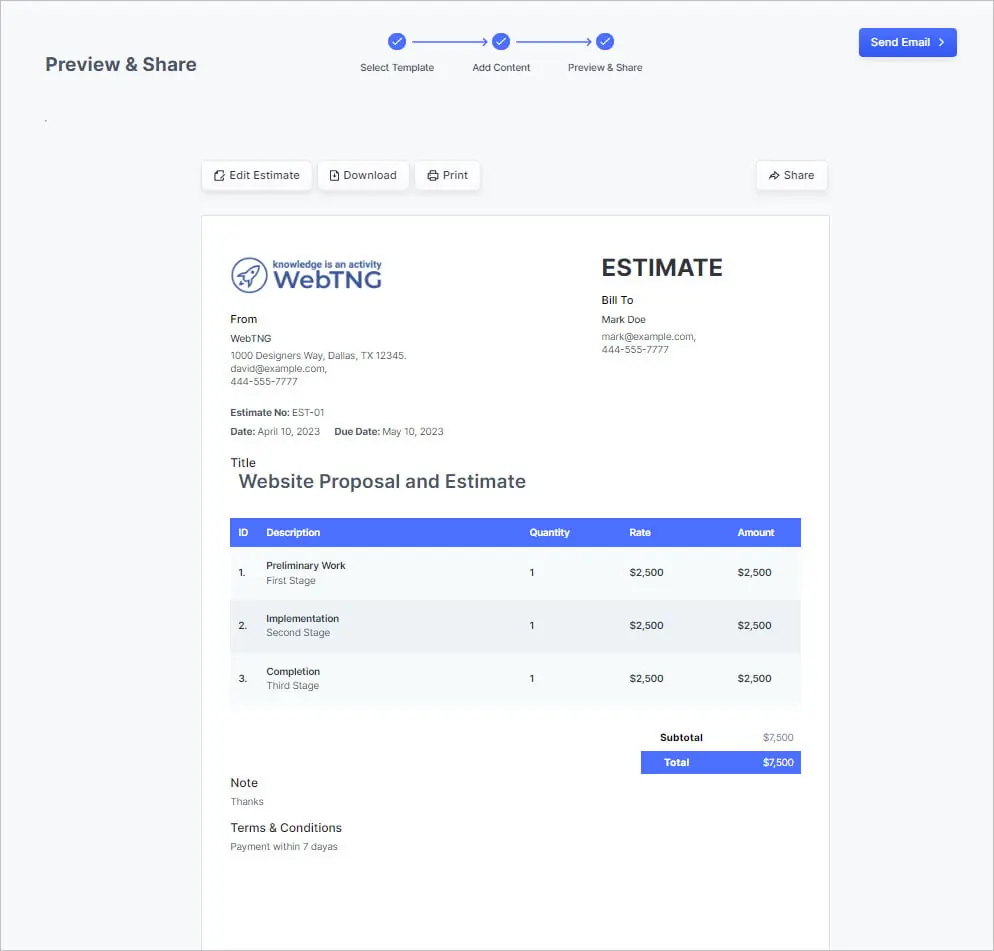 estimate review and send