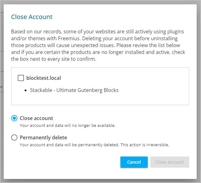 freemius close account 1