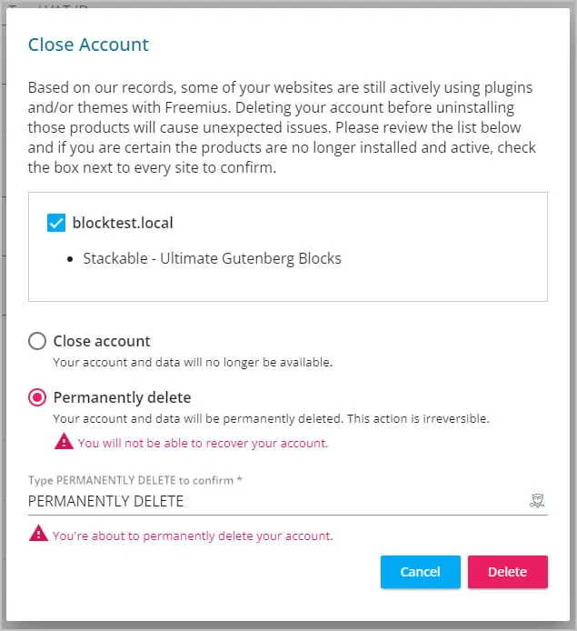 freemius close account 2