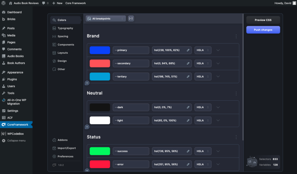 Core Framework WordPress plugin.