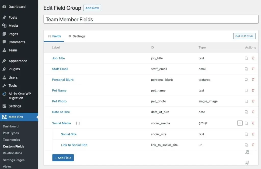 team member custom fields