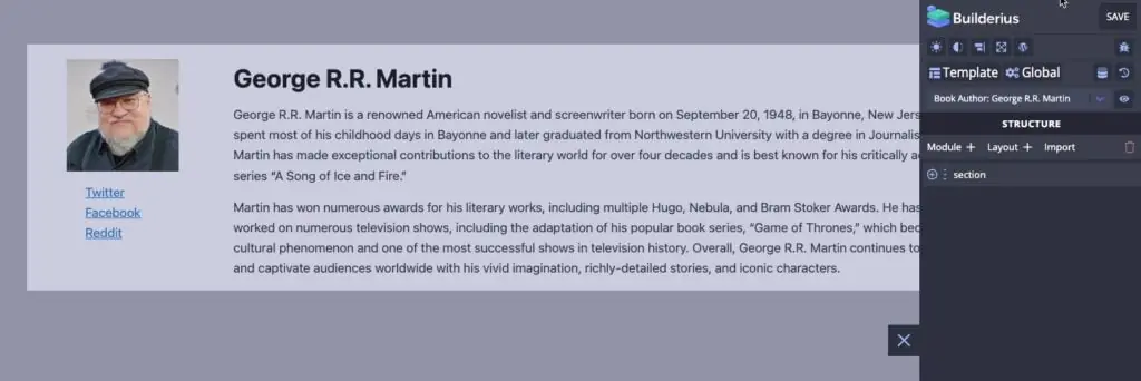 finished template in builder