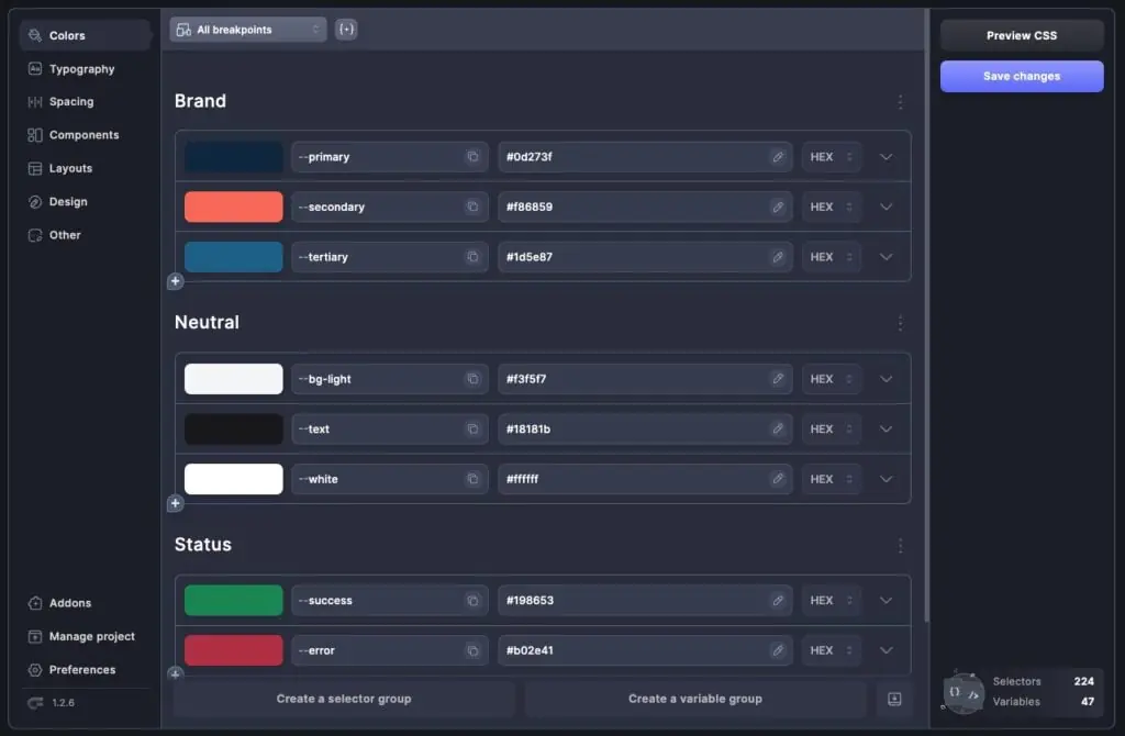 core framework colors