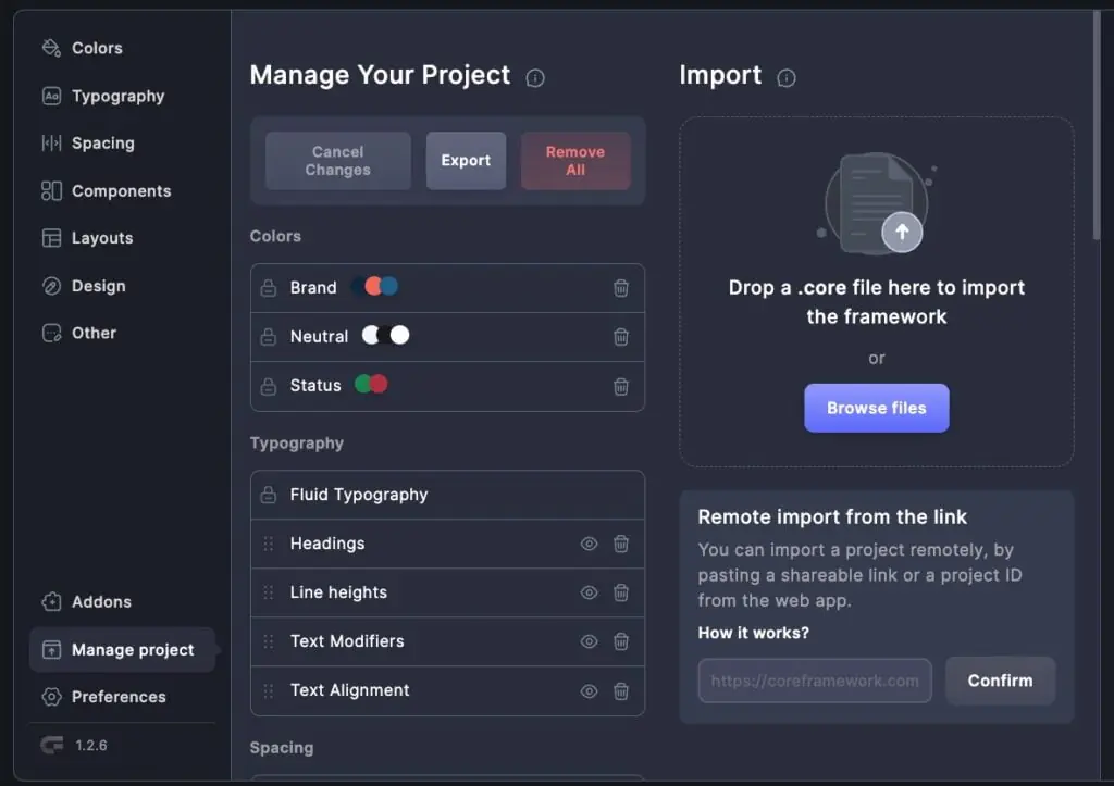 core framework manage project