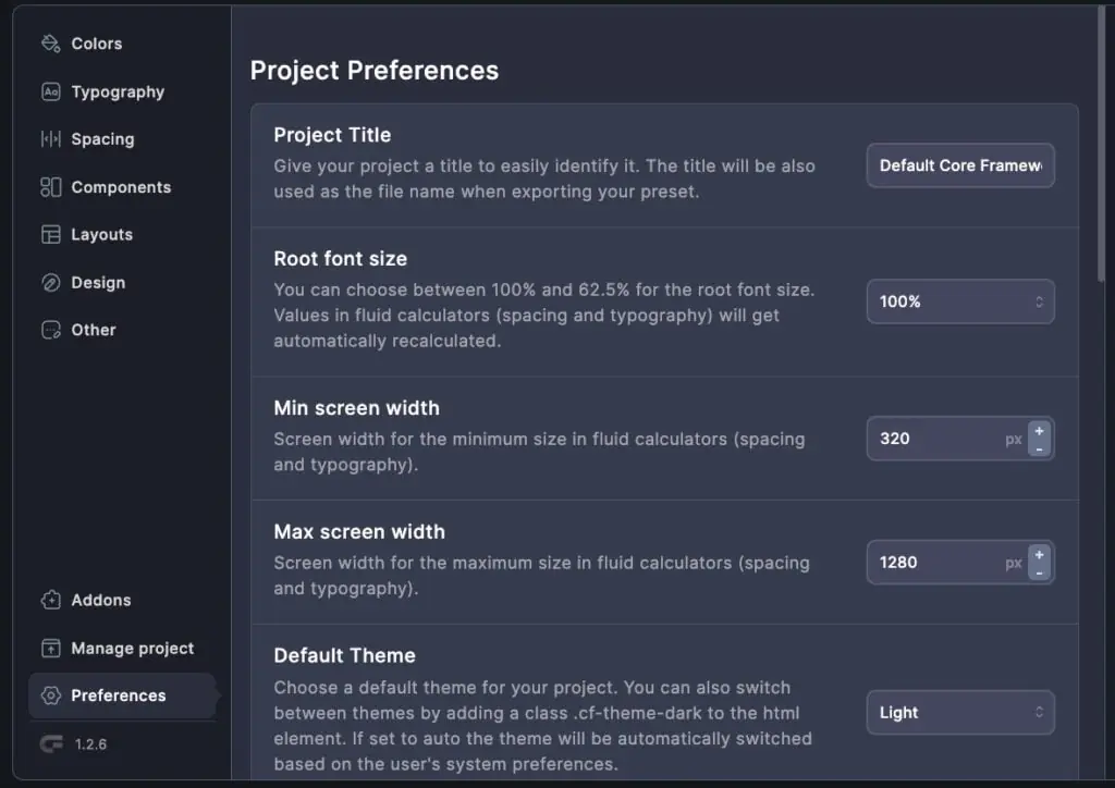 core framework preferences