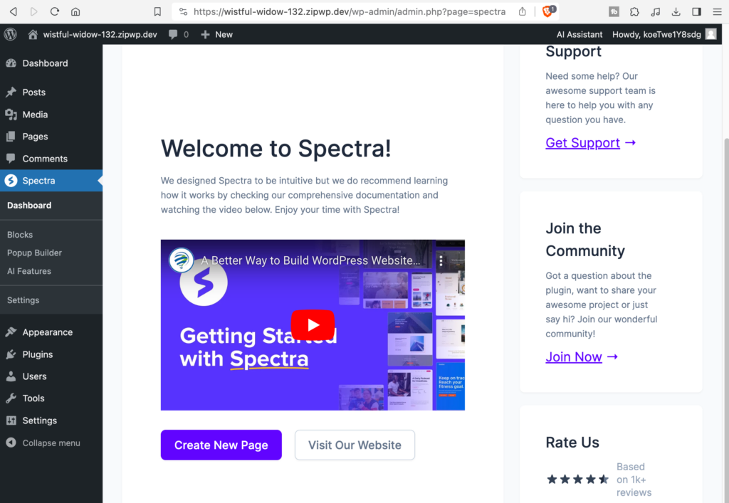 spectra auto installed using zipwp