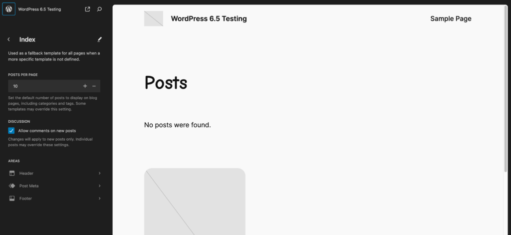 index template in site editor