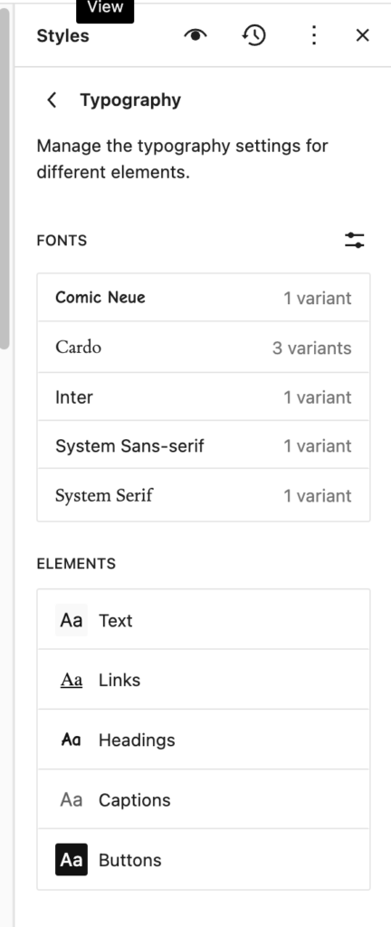 installed fonts and text elements