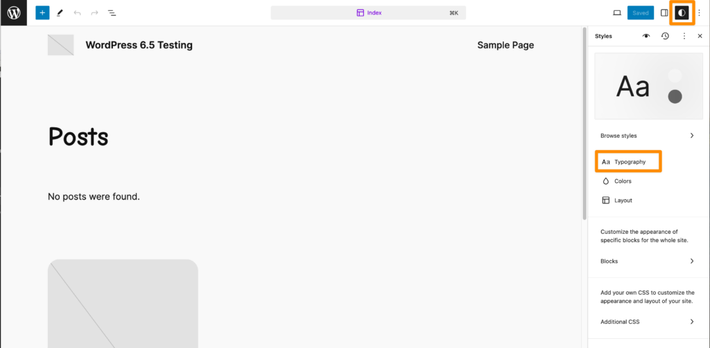 styes and typography in the site editor