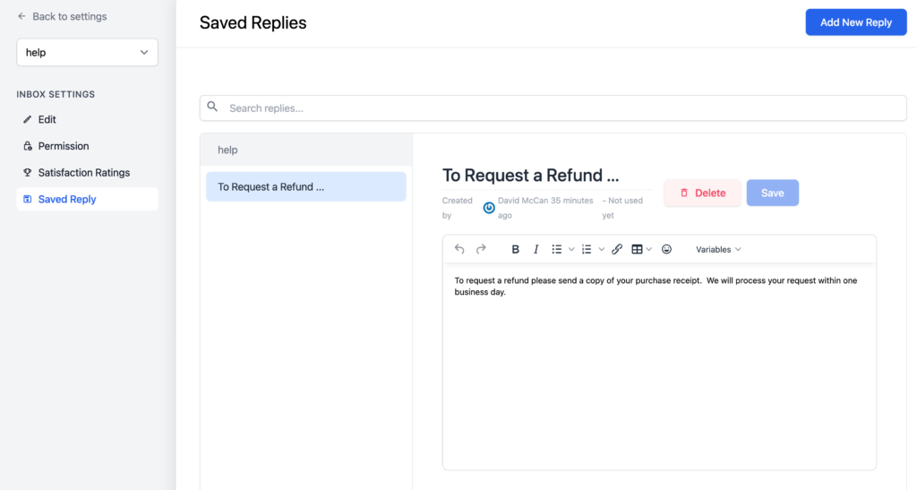 inbox saved replies