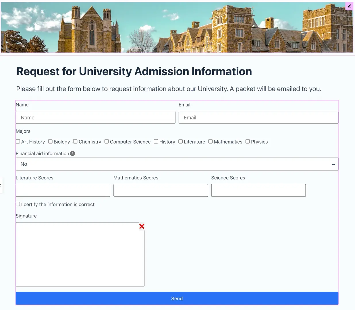 form with signature field added